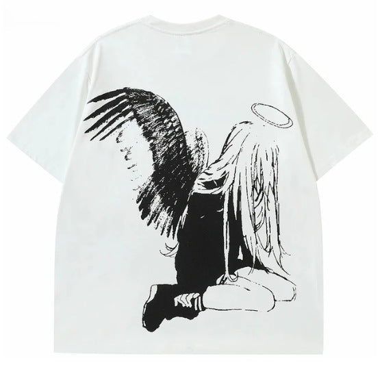 Hip Hop Men's Cartoon Angel Wings Printed T-shirt